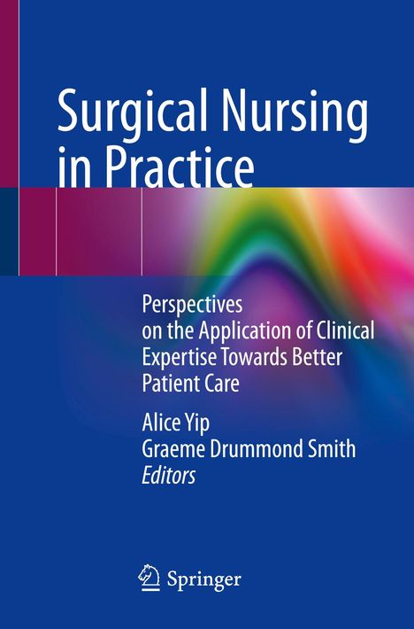„Surgical Nursing in Practice“ steht oben. Ein Verlauf aus Blau, Grün und Rot ziert den Hintergrund. Springer-Logo unten.