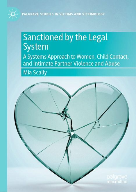 "Sanctioned by the Legal System" von Mia Scally, gebrochenes Herz aus Glas, türkisblauer Hintergrund.