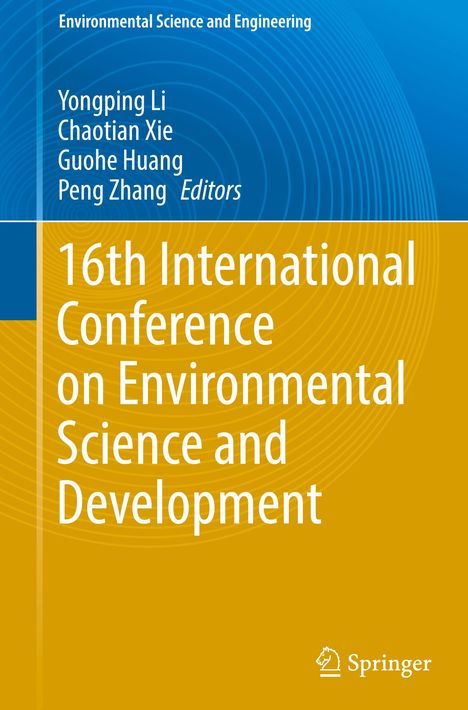 16th International Conference on Environmental Science and Development. Blau-gelbe Buchillustration mit Springer-Logo.