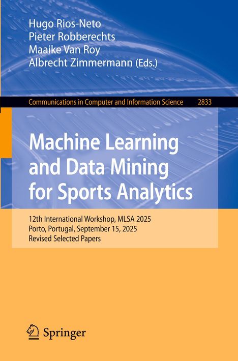 „Machine Learning and Data Mining for Sports Analytics“ ist der Titel. Gelber und blauer Hintergrund. Springer-Logo unten.