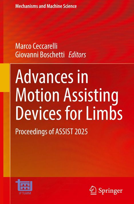 „Advances in Motion Assisting Devices for Limbs“, Konferenzband ASSIST 2025, rote Farbverläufe, Springer Logo.