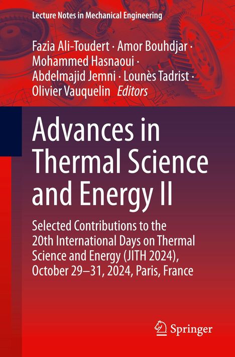 Buchtitel "Advances in Thermal Science and Energy II". Zahnrad-Illustration und roter Hintergrund mit Springer-Logo.