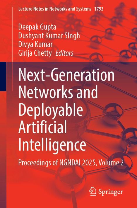 Titel: "Next-Generation Networks and Deployable Artificial Intelligence", rote Molekülstruktur im Hintergrund.