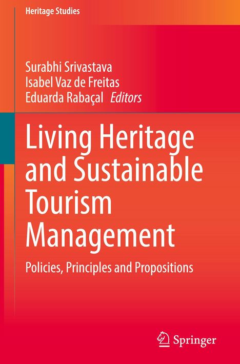 „Living Heritage and Sustainable Tourism Management“ in Großschrift auf rotem Hintergrund, Springer-Logo unten.