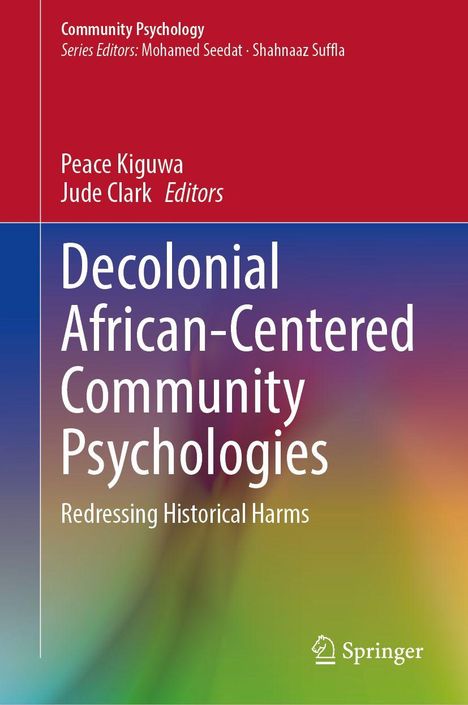 Buchtitel: "Decolonial African-Centered Community Psychologies". Rot-blauer Verlauf, Springer-Logo unten rechts.