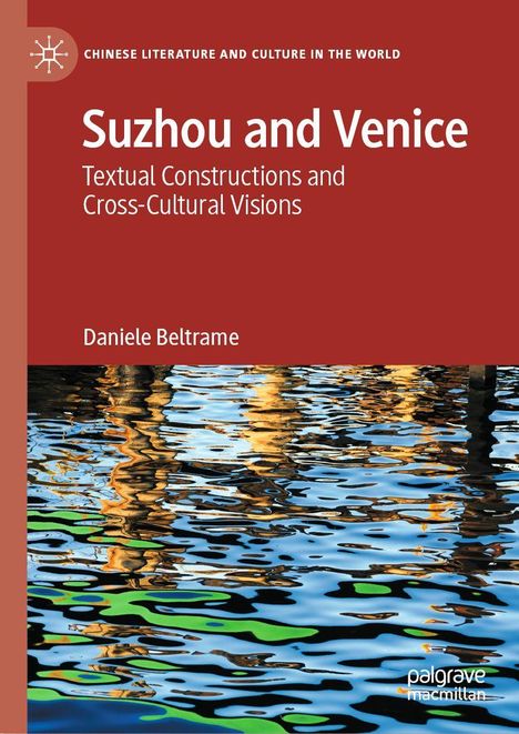 Titel: "Suzhou and Venice", Autor: Daniele Beltrame, roter Hintergrund, wellenartige Wasserreflektionen unten.