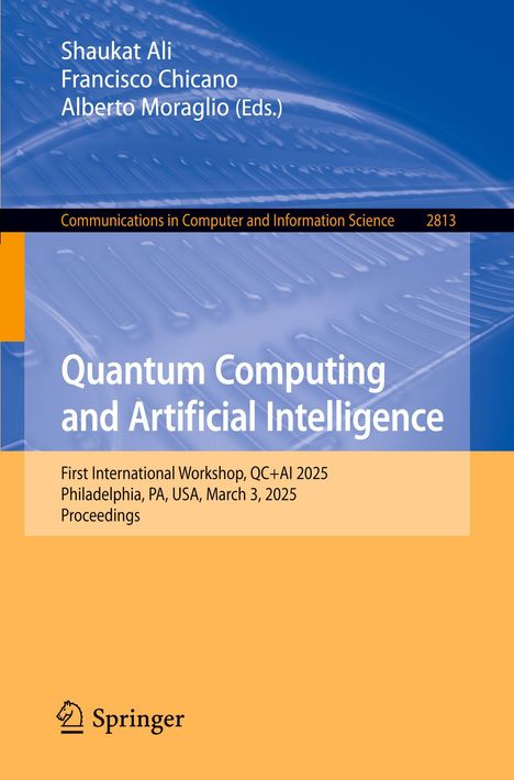 "Quantum Computing and Artificial Intelligence" mit Workshopdaten. Blau-orange Design mit Springer-Logo unten.
