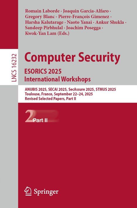 Roter Hintergrund mit Text: "Computer Security", "ESORICS 2025 Workshops". Springer-Logo unten.