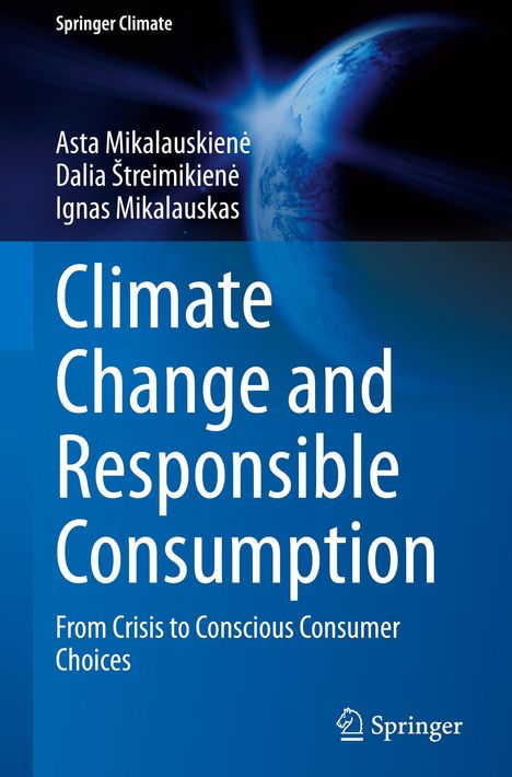 Springer Climate. Climate Change and Responsible Consumption. Erdkugel im Hintergrund mit blauem Leuchten.