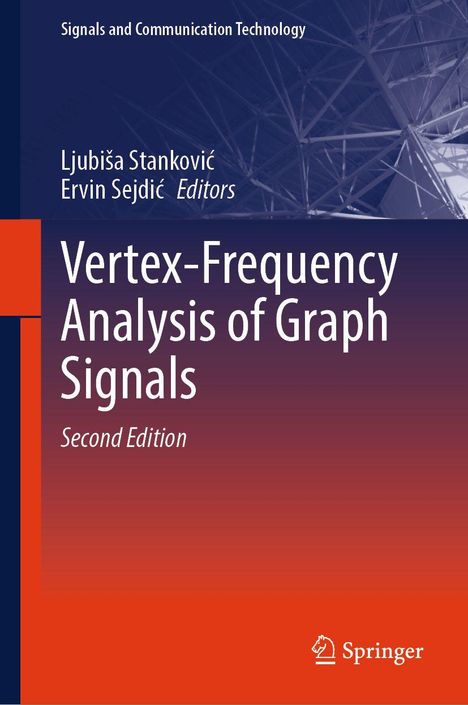"Vertex-Frequency Analysis of Graph Signals, Second Edition." Blaues und oranges Cover mit geometrischem Muster und Springer-Logo.