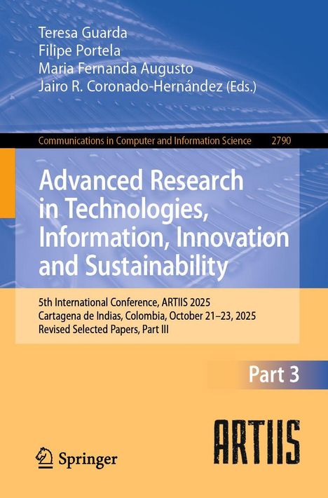 Cover mit Titeln: "Advanced Research in Technologies, Information, Innovation and Sustainability", Konferenz in Cartagena 2025.
