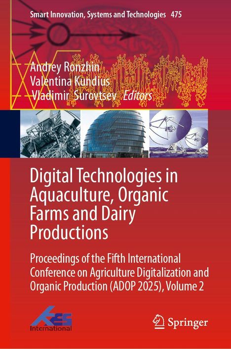 Titel: "Digital Technologies in Aquaculture, Organic Farms and Dairy Productions". Bilder: Gebäude, Antenne. Logos unten.