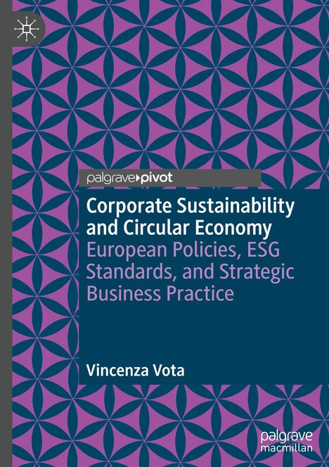 „Corporate Sustainability and Circular Economy” mit Mustern aus lila und blau überzogen, verflochtene Kreise. Autor: Vincenza Vota.