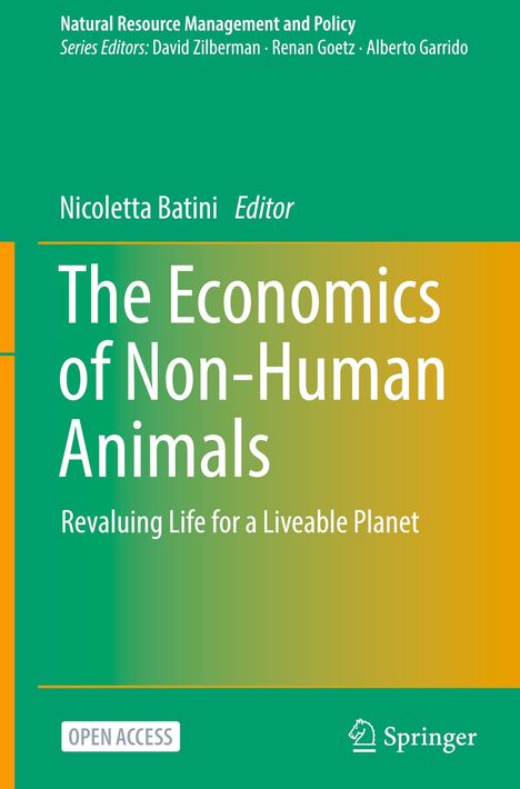 Titel: "The Economics of Non-Human Animals". Grüner Hintergrund, weißer Text. Logo unten rechts.