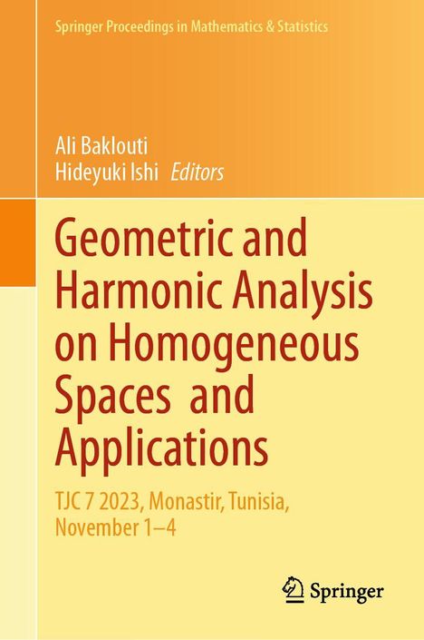"Geometric and Harmonic Analysis on Homogeneous Spaces and Applications", Konferenzdetails unten, Springer-Logo.