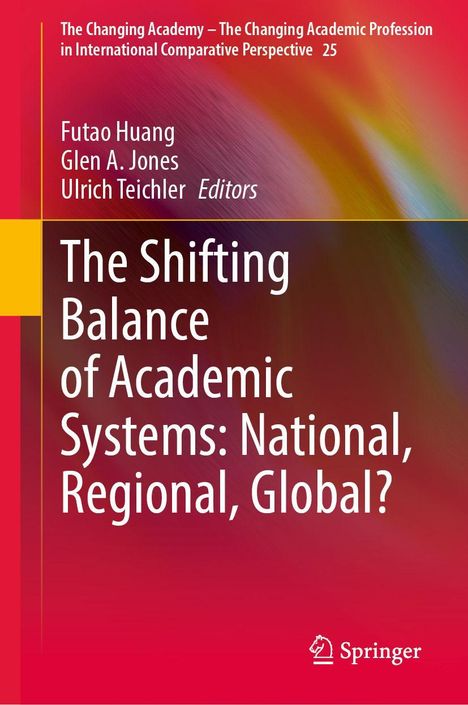 Ein Buchcover mit Titel "The Shifting Balance of Academic Systems" und rot-gelbem Hintergrund. Springer-Logo unten.