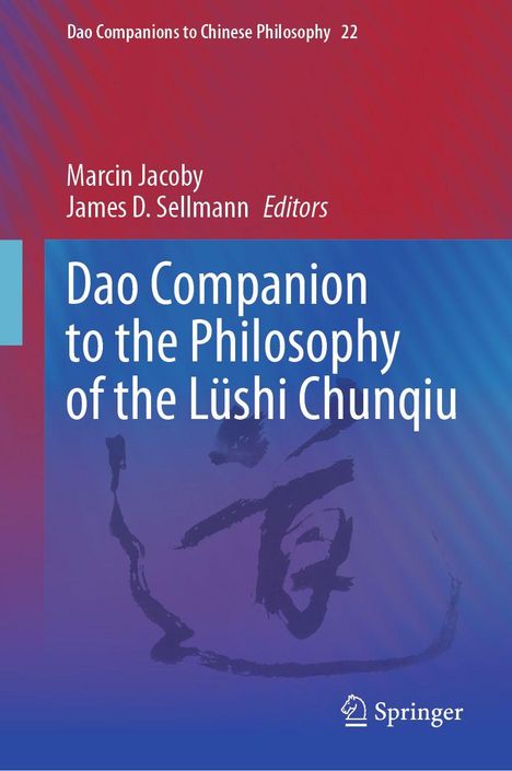 "Dao Companion to the Philosophy of the Lüshi Chunqiu." Roter oberer Bereich, blauer unterer Bereich mit asiatischem Schriftzeichen.