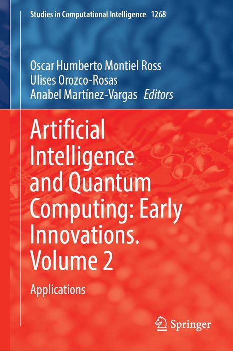 Titel: "Artificial Intelligence and Quantum Computing: Early Innovations. Volume 2". Hintergrund in Rot und Blau.