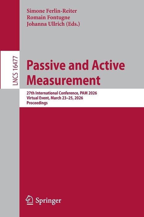 Der Titel lautet "Passive and Active Measurement". Veranstaltung: "PAM 2026", März 23–25. Unten links ein Springer-Logo.