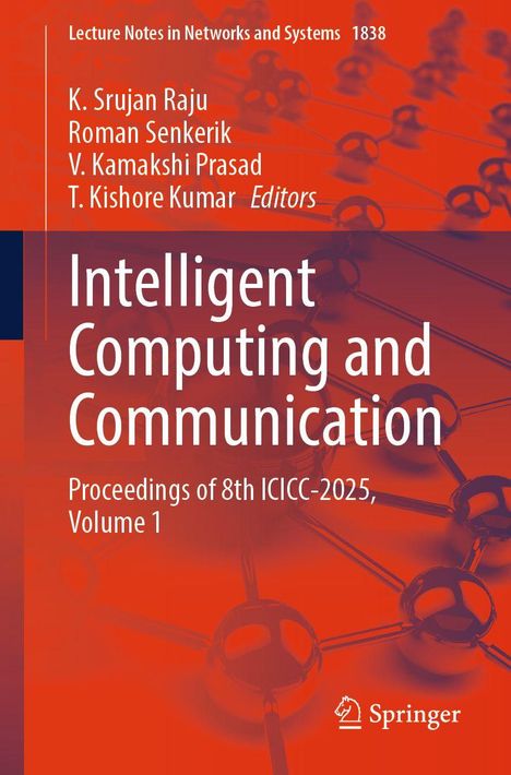 „Intelligent Computing and Communication“ steht zentral. Titel „Proceedings of 8th ICICC-2025, Volume 1“. Rotes, abstraktes Design.