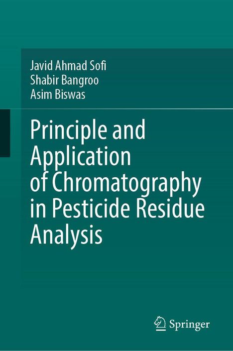 Buchtitel "Principle and Application of Chromatography in Pesticide Residue Analysis" von drei Autoren, Springer-Logo unten.