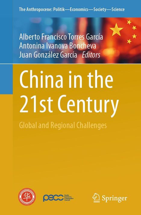 Buchcover: Titel "China in the 21st Century", Autoren und Herausgeber oben, gelber Hintergrund, vier Logos unten.