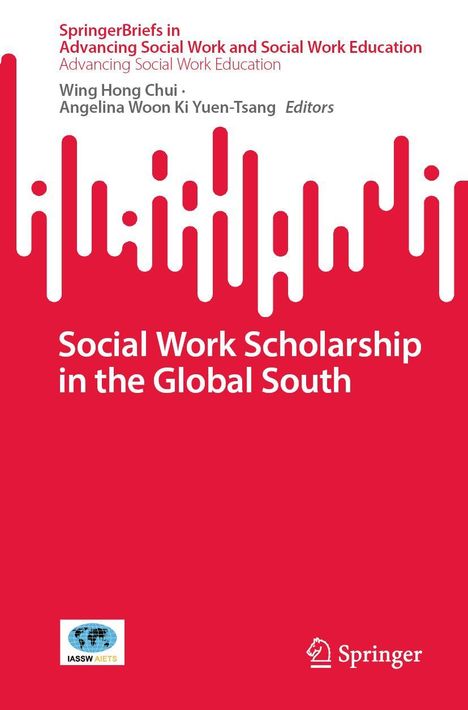 "Social Work Scholarship in the Global South." Rotes Cover mit weißen grafischen Elementen und zwei Logos.
