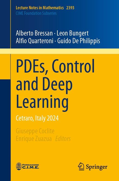 „Lecture Notes in Mathematics 2393. PDEs, Control and Deep Learning. Cetraro, Italy 2024.“ Blau-gelbes Cover.