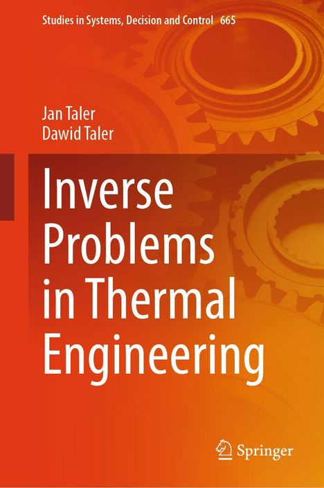 Titel: "Inverse Problems in Thermal Engineering". Autoren: Jan Taler, Dawid Taler. Hintergrund: Zahnräder, orange Farbton.