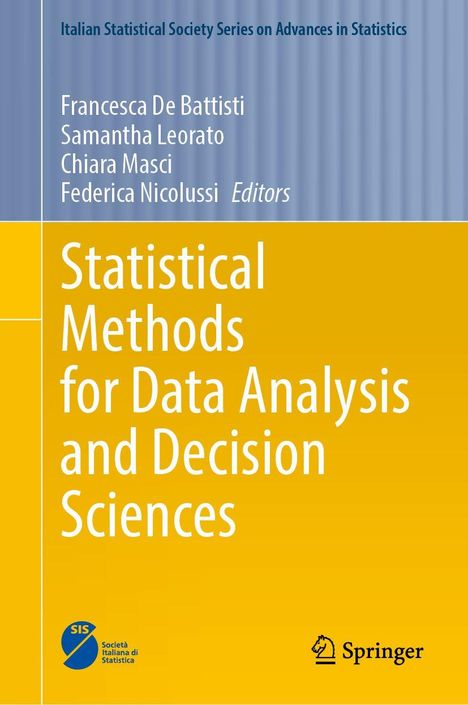 Cover des Buches "Statistical Methods for Data Analysis and Decision Sciences" mit Herausgebern und Logos von SIS und Springer.