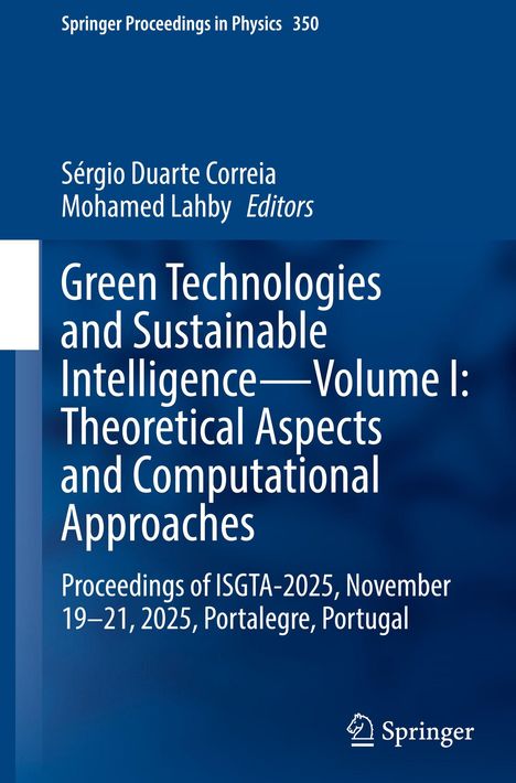 Text: "Green Technologies and Sustainable Intelligence—Volume I: Theoretical Aspects and Computational Approaches." Blauer Hintergrund.