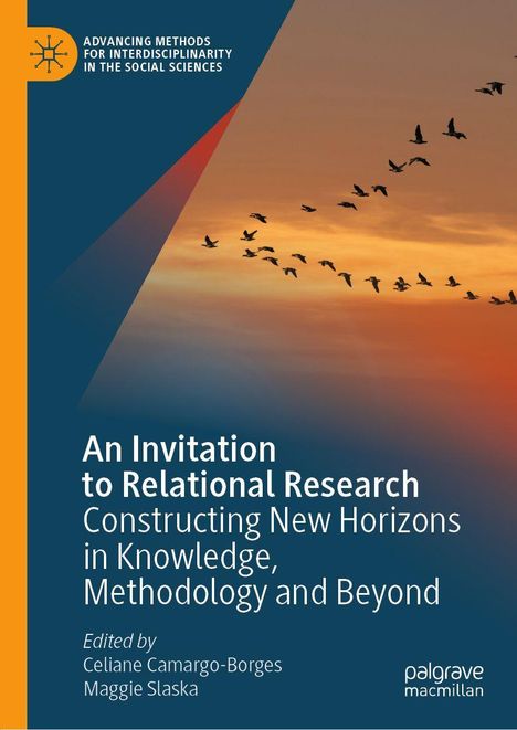 "An Invitation to Relational Research" steht in weißem Text auf einem orange-blauen Hintergrund mit fliegenden Vögeln.