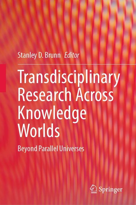 Titel: "Transdisciplinary Research Across Knowledge Worlds." Hintergrund in rot-orange Wellenmuster. Springer-Logo unten.