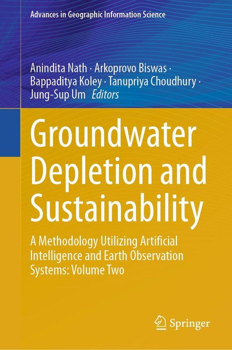 Titel: "Groundwater Depletion and Sustainability". Autoren: Anindita Nath, Arkoprovo Biswas, Bappaditya Koley und weitere. Springer-Logo unten.