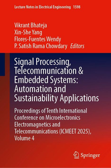 "Signal Processing, Telecommunication & Embedded Systems: Automation and Sustainability Applications" in Rot und Blau.