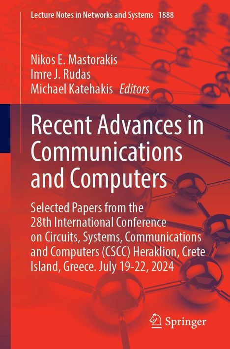 „Recent Advances in Communications and Computers“, Konferenzdetails in weiß auf rotem Hintergrund. Springer-Logo unten.