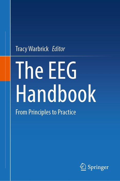 Text: "Tracy Warbrick Editor, The EEG Handbook, From Principles to Practice". Blaues Cover mit weißen Lettern. Springer-Logo.