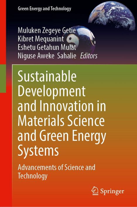 Titel: "Sustainable Development and Innovation in Materials Science and Green Energy Systems". Oben Planet Erde.