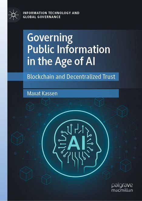 Titel: Governing Public Information in the Age of AI. Illustration: Kopfprofil mit "AI" und Netzwerkdiagramm.