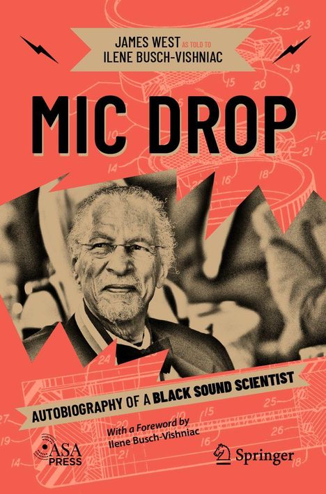 "MIC DROP" in großen Buchstaben. Foto eines älteren Mannes im Anzug mit Medaille vor abstraktem Hintergrund.