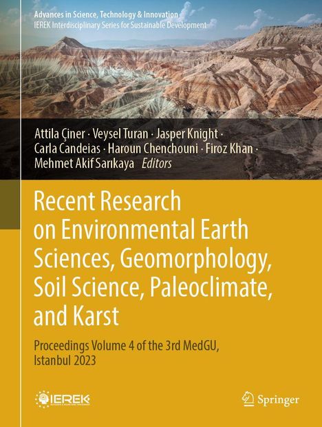 Cover mit Buchinformationen über umweltbezogene Geowissenschaften. Landschaftsfoto mit farbigen Hügeln.