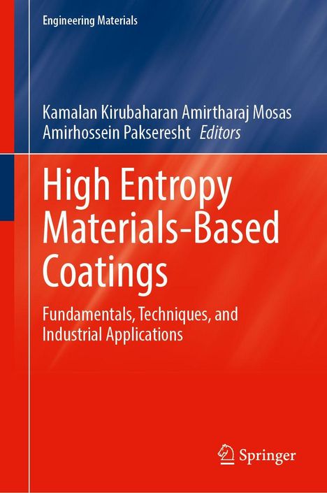 Buchtitel: High Entropy Materials-Based Coatings. Thema: Materialien und Anwendungen. Rot-blaues Cover. Springer-Logo.