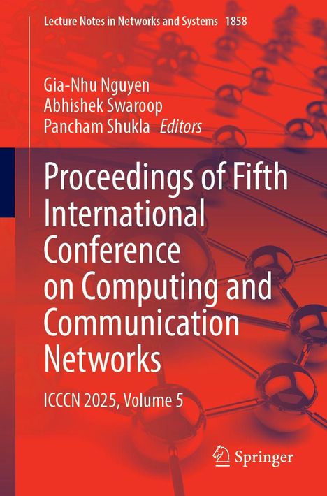 Text: "Proceedings of Fifth International Conference on Computing and Communication Networks, ICCCN 2025, Volume 5." Hintergrund: Technisches Netzwerkmotiv.