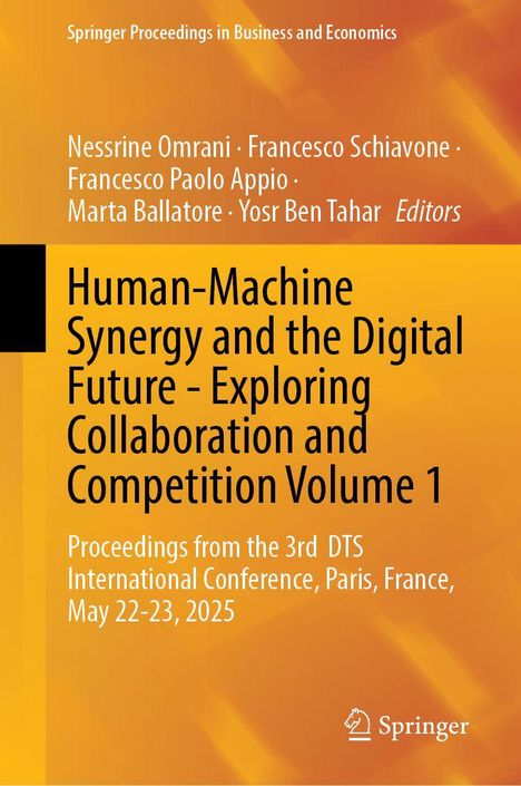 "Human-Machine Synergy and the Digital Future," Konferenz Paris 2025. Autoren: N. Omrani u.a., Springer-Logo, orange Hintergrund.
