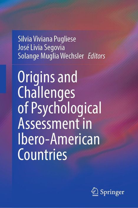 Buchtitel: "Origins and Challenges of Psychological Assessment in Ibero-American Countries" in weiß auf abstraktem Farbverlauf.
