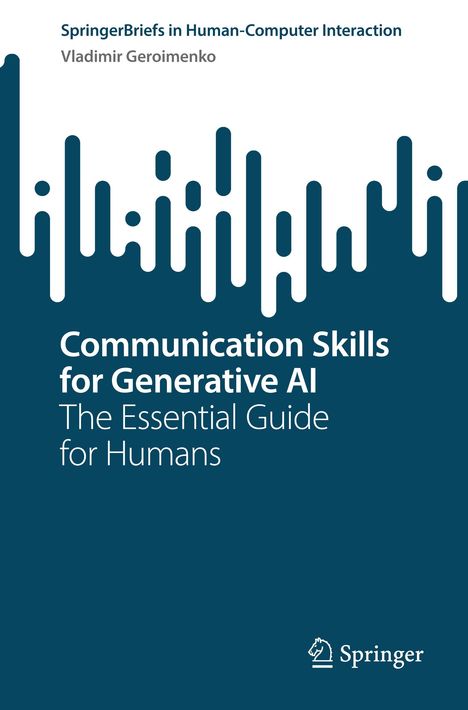 „Communication Skills for Generative AI: The Essential Guide for Humans“, Illustration mit stilisierten Linien.