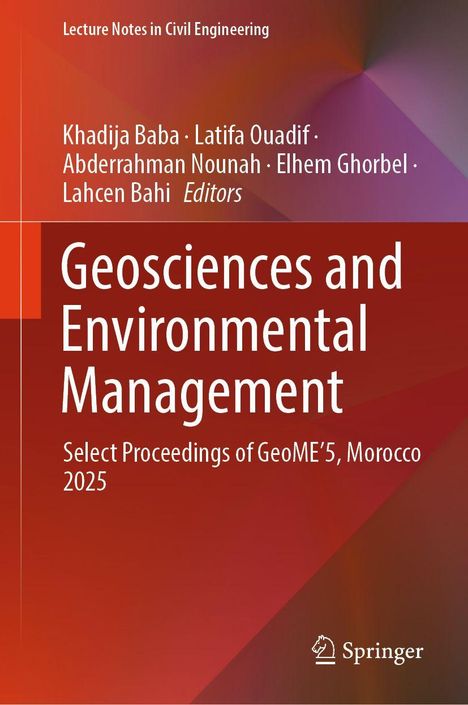 Text: Geosciences and Environmental Management, GeoME’5, Morocco 2025. Autoren und Springer-Logo auf abstraktem Farbverlauf.