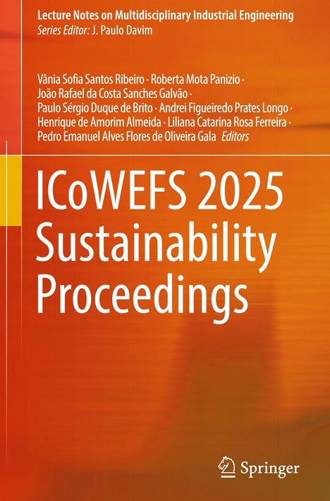 "ICoWEFS 2025 Sustainability Proceedings" in großer Schrift. Orange Hintergrund, Springer-Logo unten rechts.