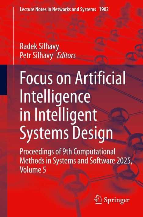 Text: "Focus on Artificial Intelligence in Intelligent Systems Design." Hintergrund: Rot mit abstrahierten Netzstrukturen.