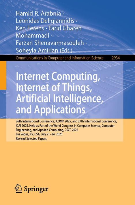 Titel: Internet Computing, Internet of Things, Artificial Intelligence, and Applications. Blaue und orange Farbflächen, Springer-Logo.